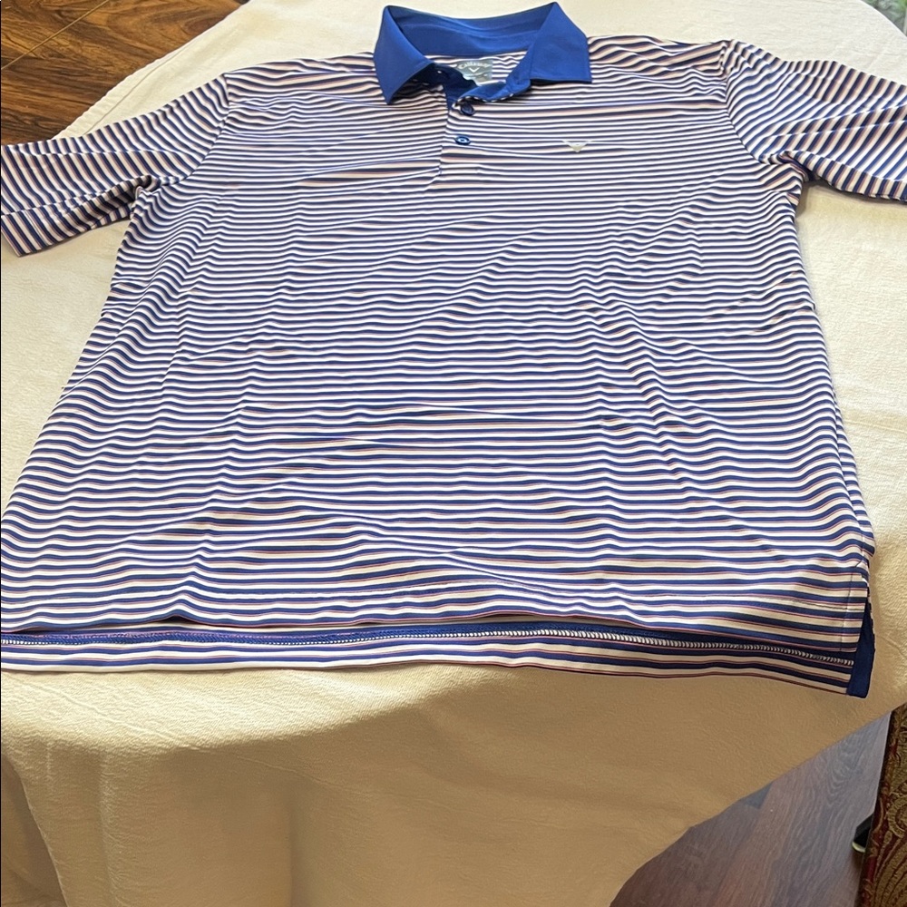 Callaway Blue and White Striped Golf Polo